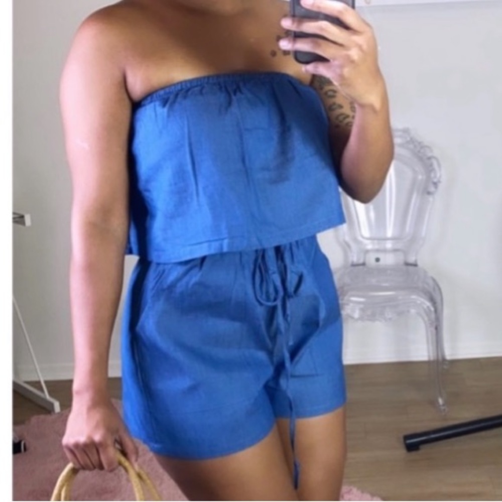 Stylish Blue Strapless Romper